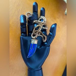 Blue & Gold Fang Pendant Necklace